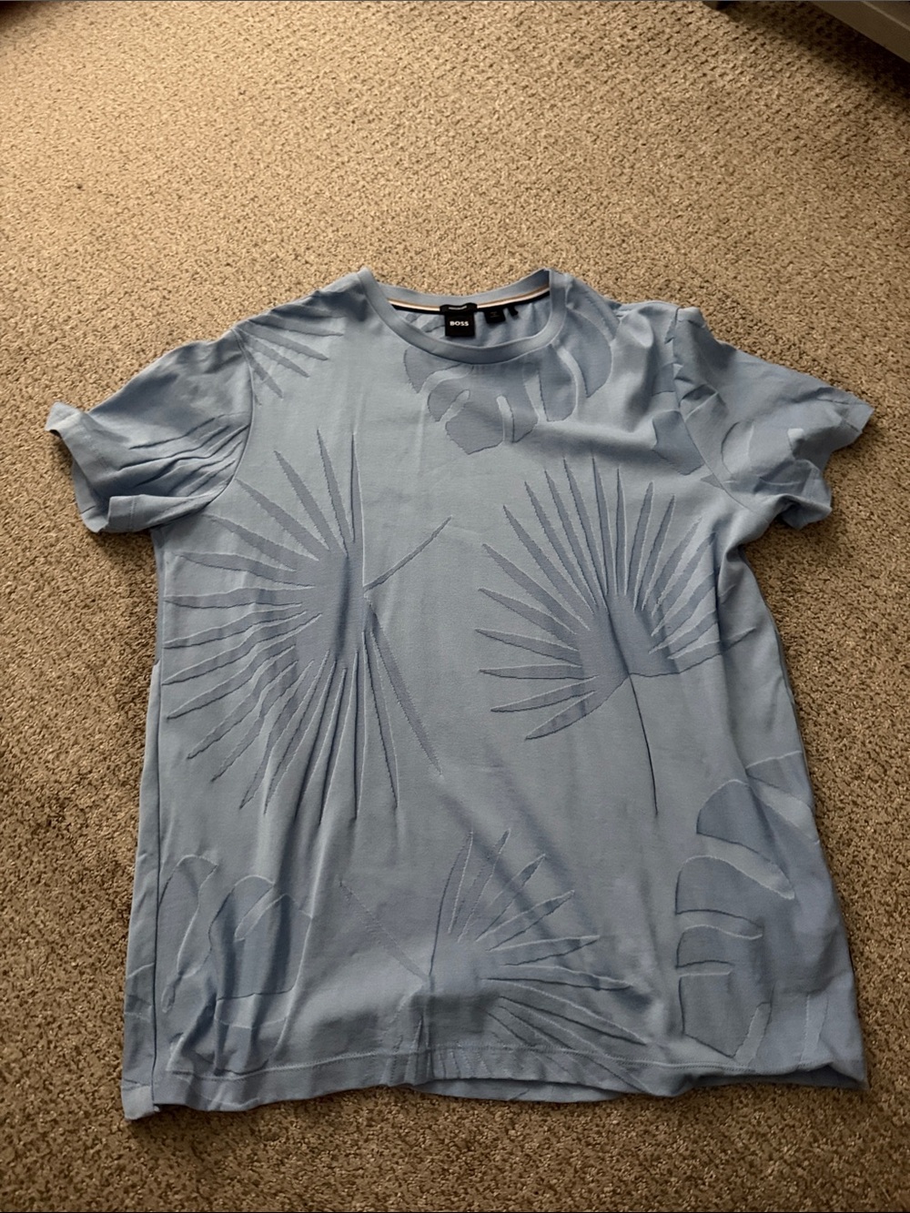 Boss Light Blue Palm-Jacquard Crew Neck Tee